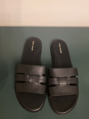 Cole Haan Black Leather Slide Sandals